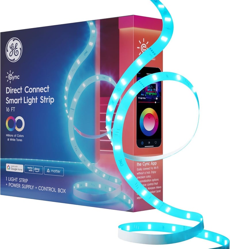 Cync GE Smart LED Strip Light, Color Changing Room Decor LED Light Strip, Works with Alexa and Google Home, Matter Compatible, LED Lights for Bedroom, Millions of Colors and White Tones, 16 Feet - Image 1